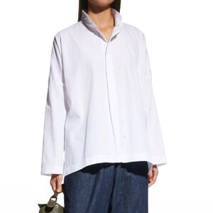 Eskandar Wide Longer-Back Double Stand Collar Shirt Size 0 In Ivory (Oversize)
